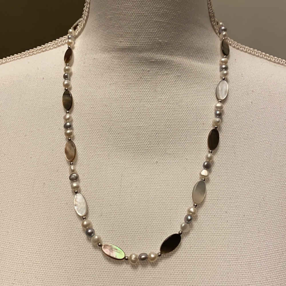 ♻️✅Womens cultured pearls & oval necklacesilver♻️✅